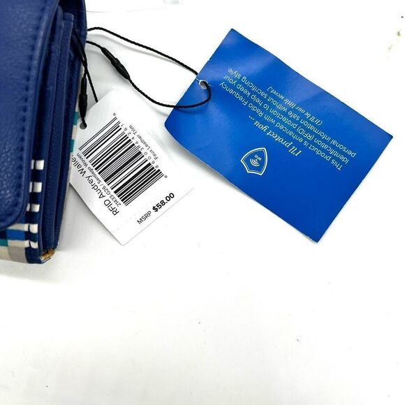Vera Bradley RFID Audrey Faux Leather and Fabric Wallet Blue White Gray Plaid - Picture 3 of 12